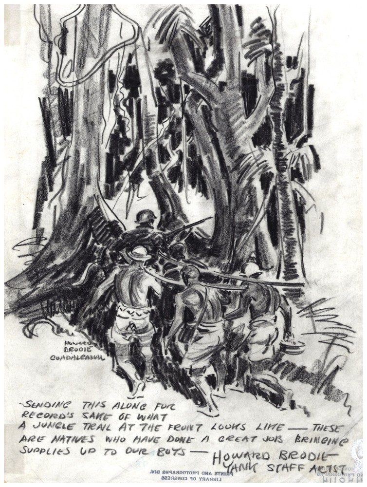 Decor Drawing Poster. Front Line at jungle. War Graphic Art Design Art. 1478