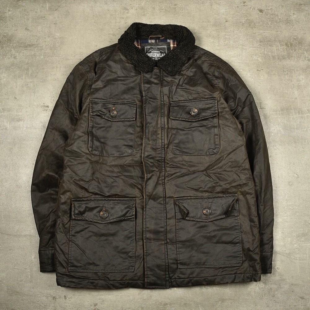 Vintage Waxed Sherpa Field Jacket Black XL