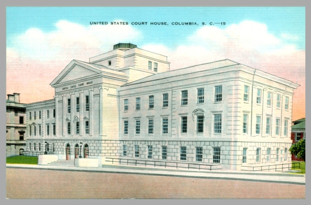 United States Court House Columbia South Carolina Linen c1940 Vintage Postcard