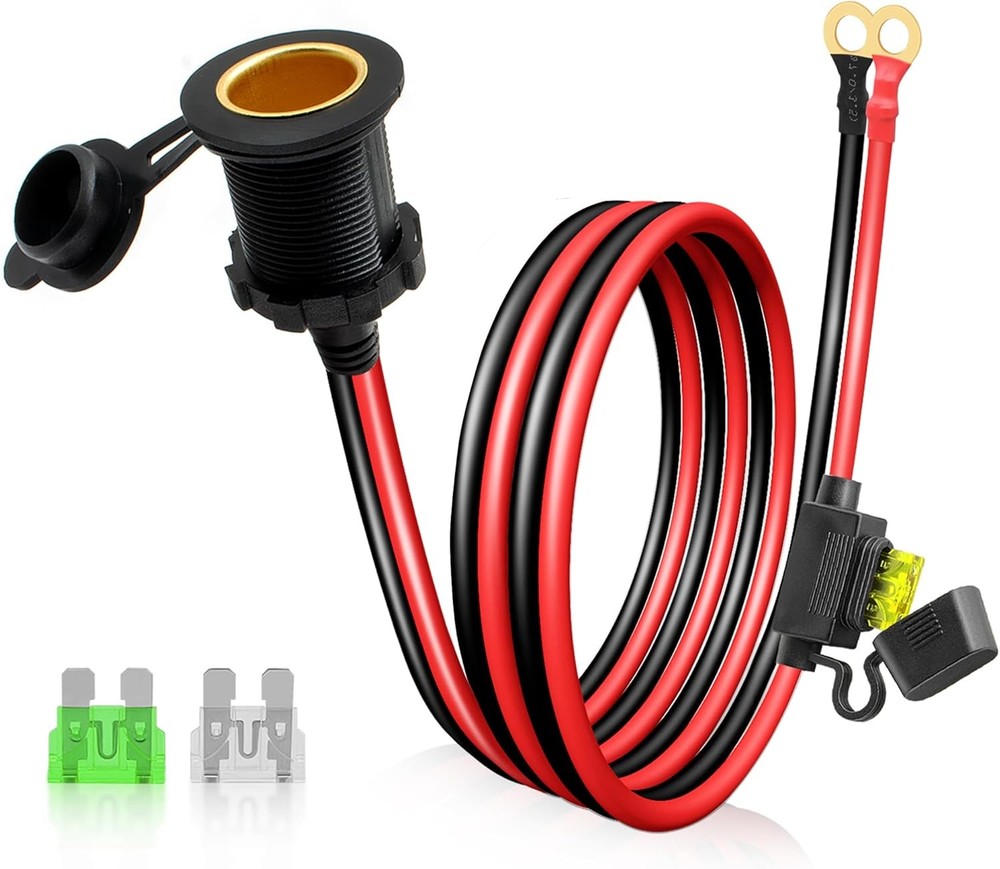 Cigarette Lighter Socket to Battery Ring Terminal 2FT 12V/24V, Heavy Duty 12AWG