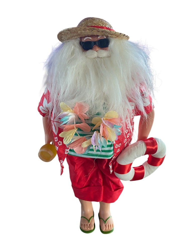 Hawaiian Shirt Santa Claus With Hat Sunglasses Drink 18“ Beach Christmas New