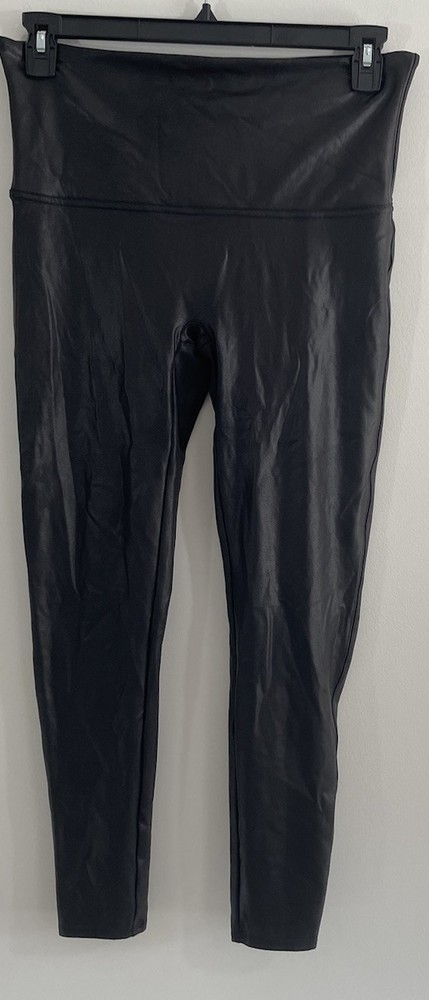 Spanx Leggings Womens Size 1X black shiny Faux Leather Stretch 2437P skinny