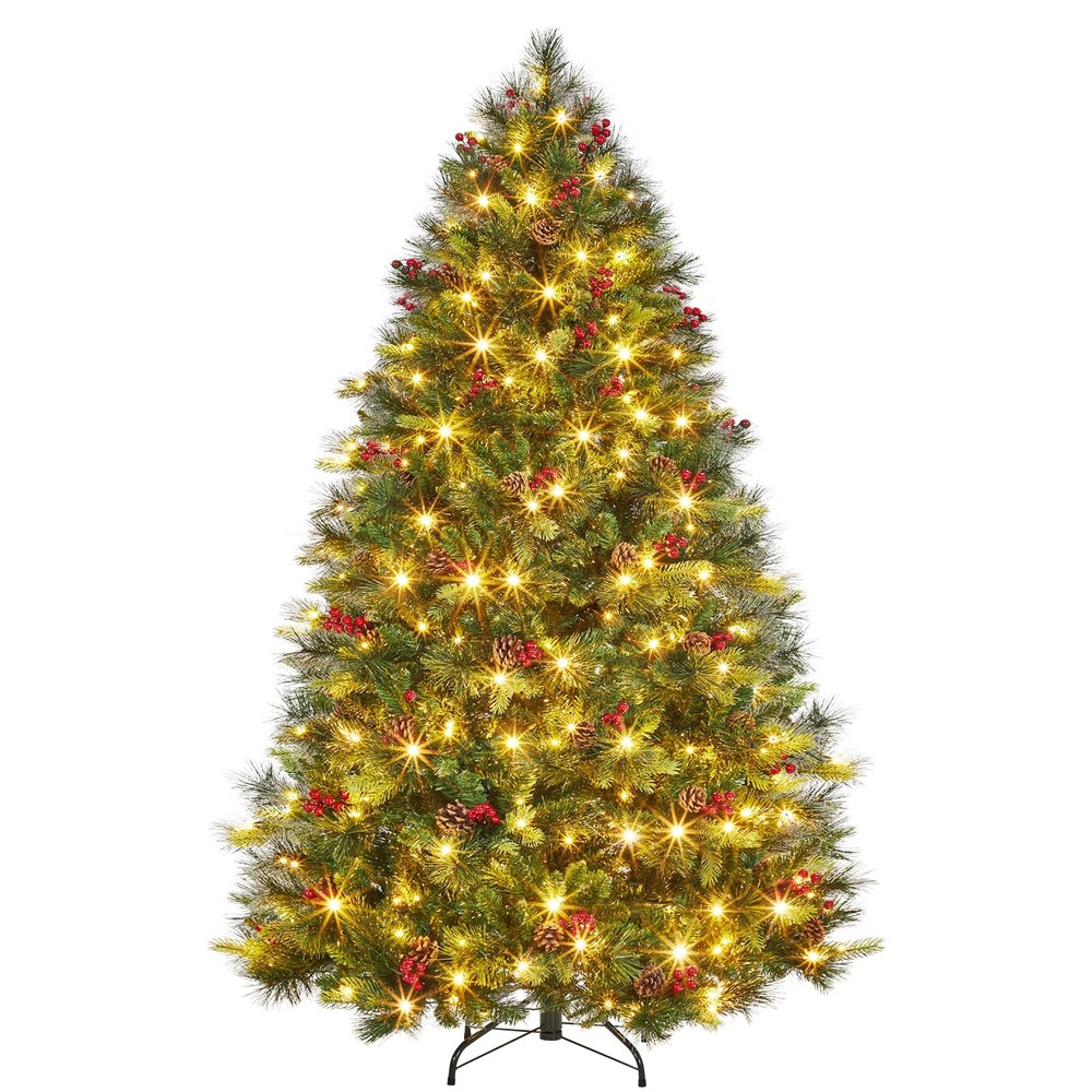 6FT Pre-lit Artificial Christmas Tree, Pre-Decorated Fluffy Fraser Fir with 3...
