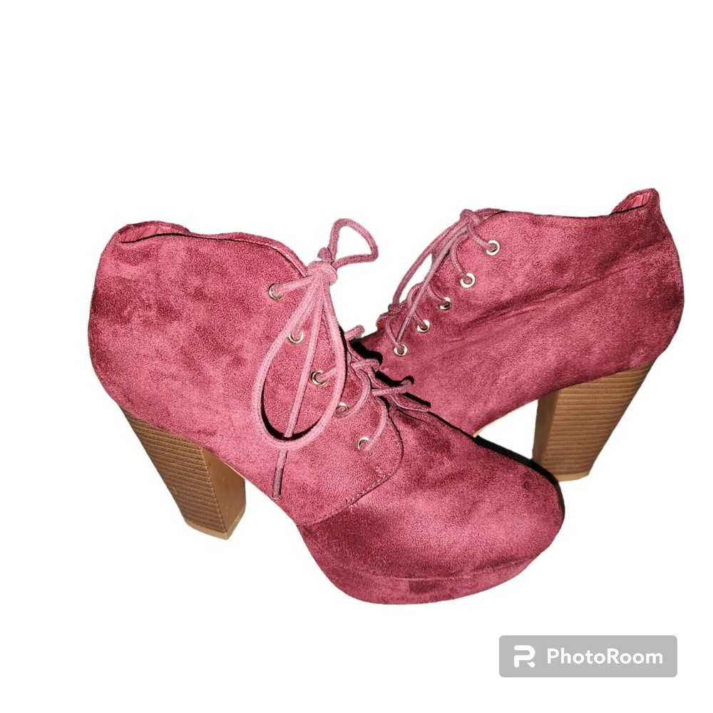Bella Marie Sz 7 Goldie Wine Suede Lace Up Platform Booties Y2K Vibes