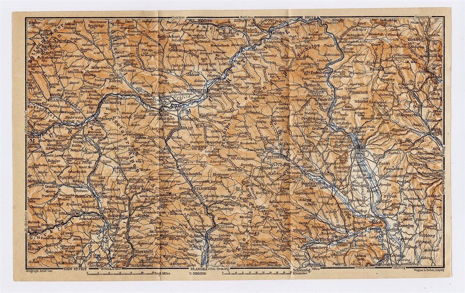 1911 Antique Map Of Styria Steiermark / Graz / Austria