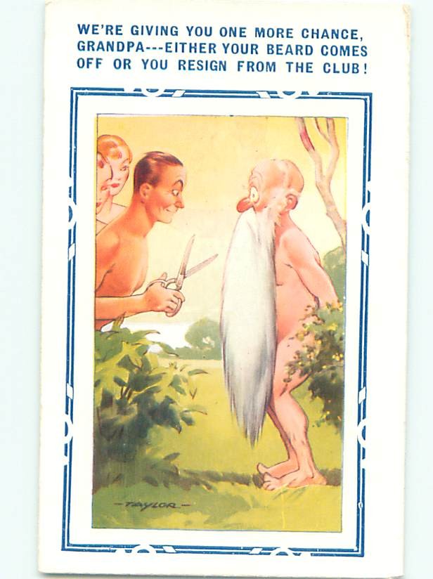 Bamforth Comic NUDISTS WANT TO CUT BEARD OF OLD MAN : : make an offer AB9890