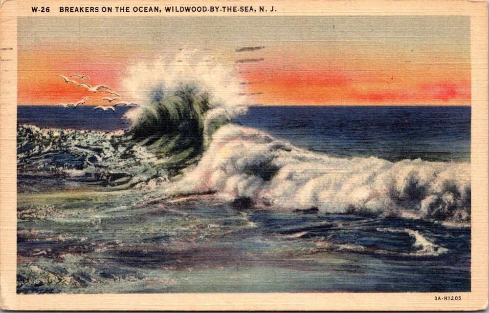 Breakers on the Ocean Vintage Postcard Wildwood-by-the-Sea NJ