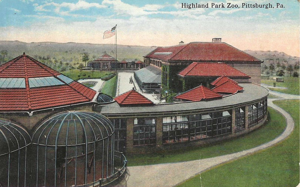 1918 Pittsburgh PA ~ Highland Park Zoo ~ Pennsylvania ~ US Flag ~ Postcard