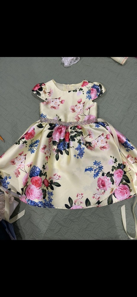 Girls Floral Party Dress Size 4 Cream Pink Blue Roses Princess Easter Wedding