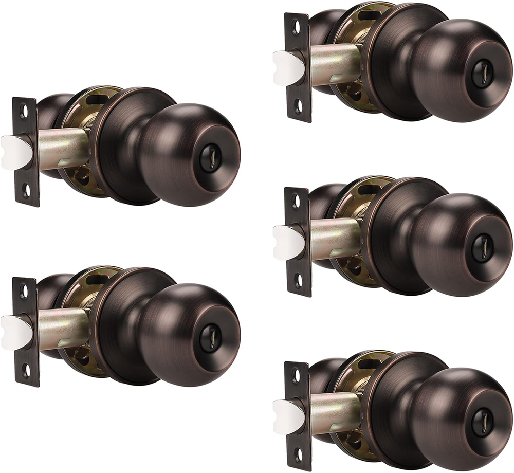 5-Pack Round Door Knobs with Privacy Function for Bathroom and Bedroom Interior Design