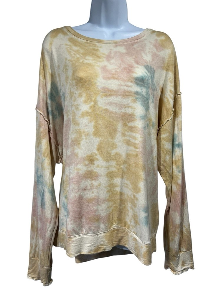 Knox Rose Sweatshirt Womens Large White Yellow Tie Dye Long Sleeve Pullover