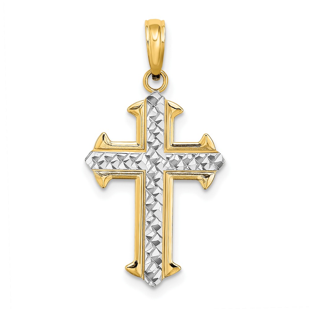 Avariah Solid 10K Yellow Gold w/ Rhodium Diamond Cut Cross Pendant - 26.9mm