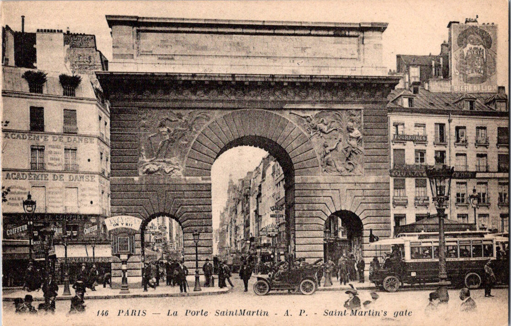Vintage Postcard Paris France Porte Saint Martin Historic Landmark