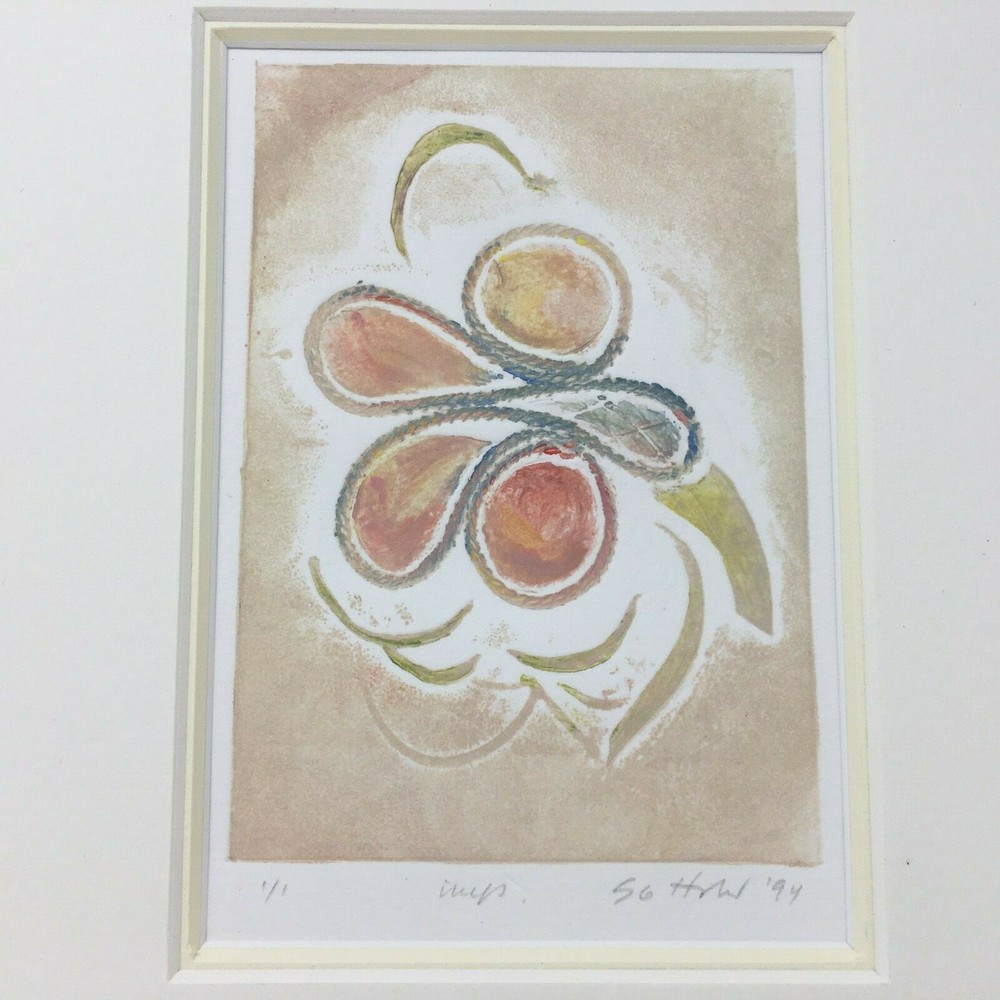 Outsider Art Abstract Flower Print Monotype With Embossing 