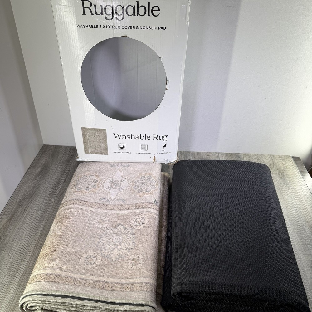 Ruggable 8' x 10' Washable Rug Cover & Non Slip Pad Open Box Neutral Light Color
