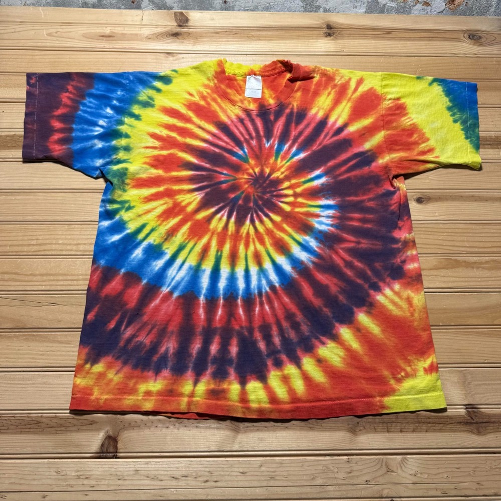 Vintage 90s Center Swirl Tie Dye Hippie Colorful Boho Festival T-Shirt - Size XL