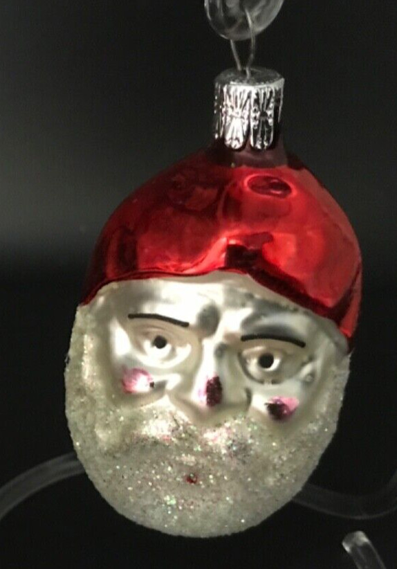 Vintage Santa Claus Head Blown Glass Christmas Ornament Czechoslovakia