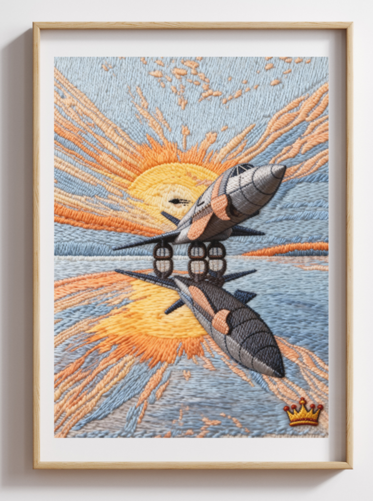 Spaceships Future Mix Media Embroidered Wall Art Decor Print on Canvas 3D