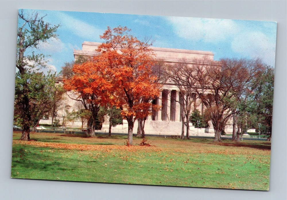 Vintage National Archives Building Washington DC Postcard Autumn Scene