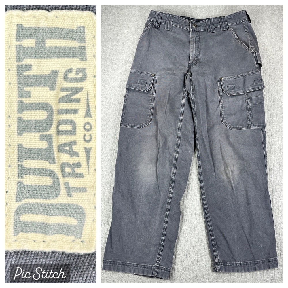 Duluth Trading Co Cargo Pants Mens 32x30 Gray Flex Fire Hose Workwear Utility