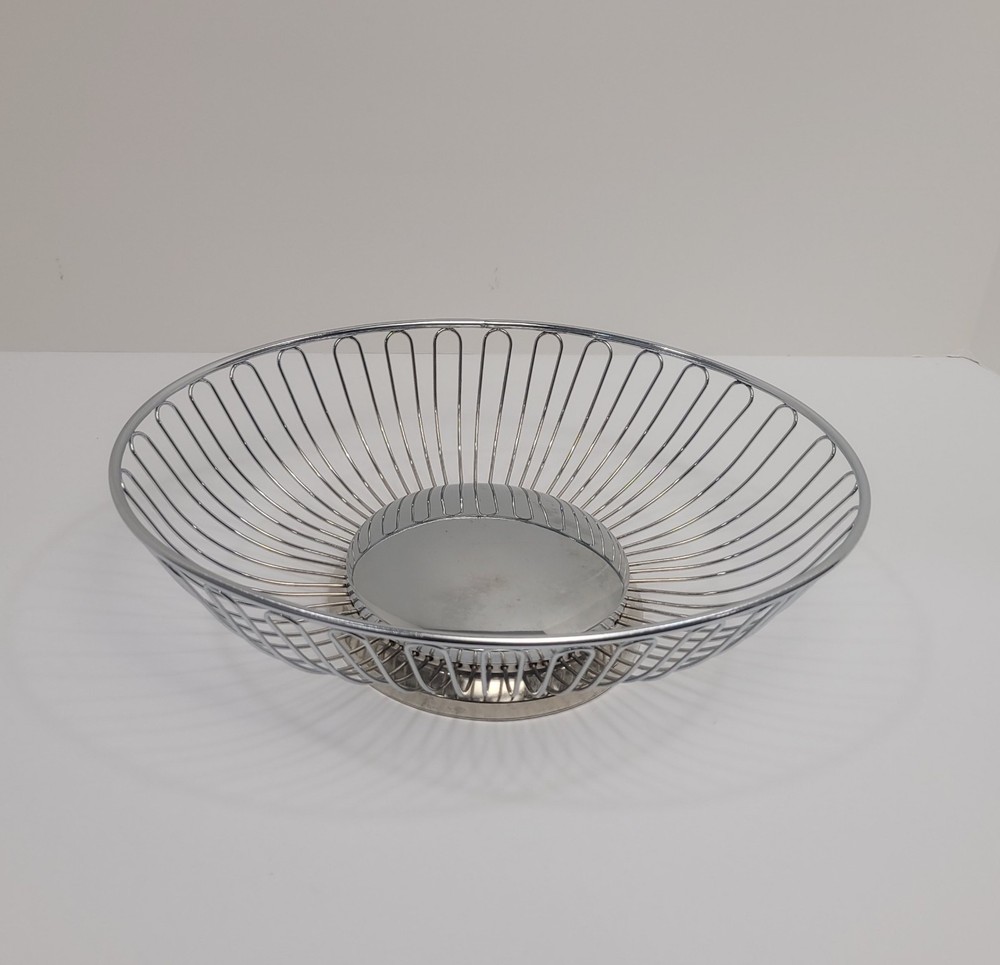 Vintage Wire Bread Basket Silver Tone Fruit Bowl Oval Shape