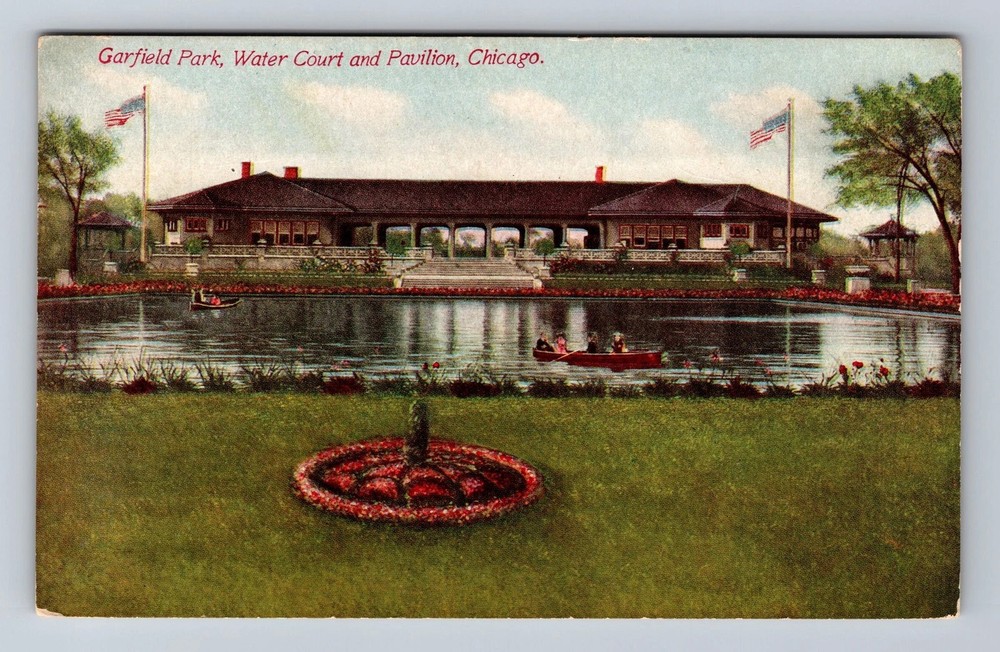 Chicago IL-Illinois Garfield Park Water Court & Pavilion Vintage Postcard