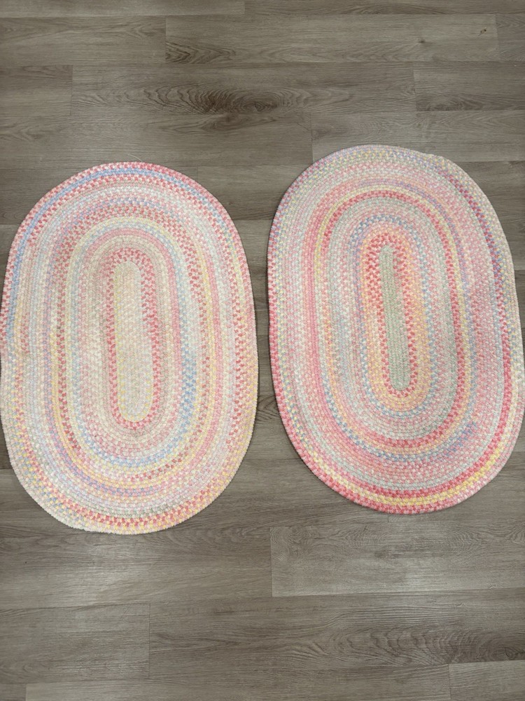 Pair Of Oval Capel Baby’s Breath Vintage Braided RugsThey Are Not Identical. They Are Complimentary Of Each