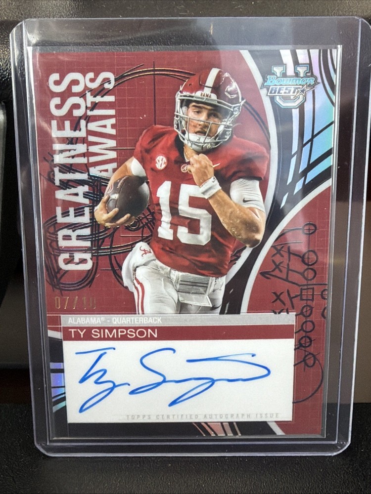 Ty Simpson 2025 Bowman’s Best Auto Black /10 Greatness Awaits On Card