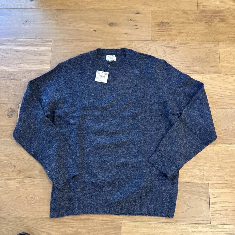 New NWT American Eagle Mens L Tall Crewneck Sweater Blue Soft Knit Pullover