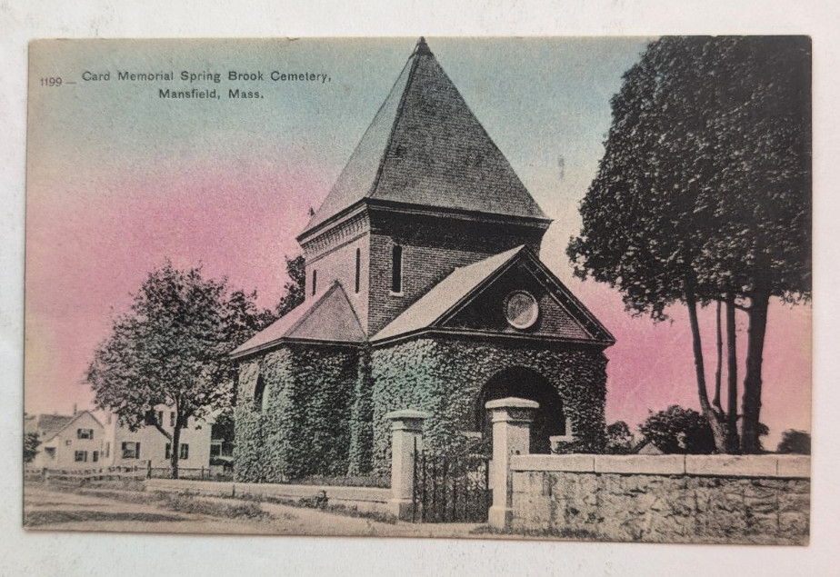 1915 Card Memorial Spring Book Cemetery Mansfield Ma Colored German Postcard
