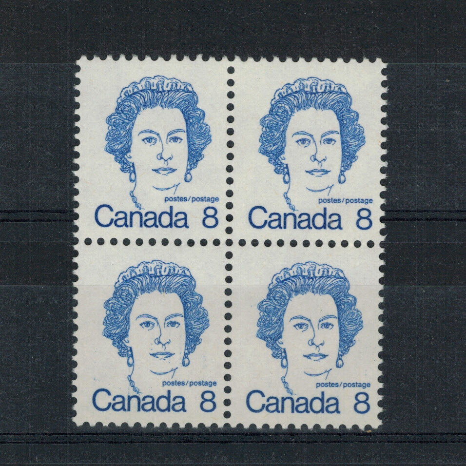 CANADA SCOTT 593T1 MINT ORIGINAL GUM NEVER HINGED BLOCK UNTAGGED.