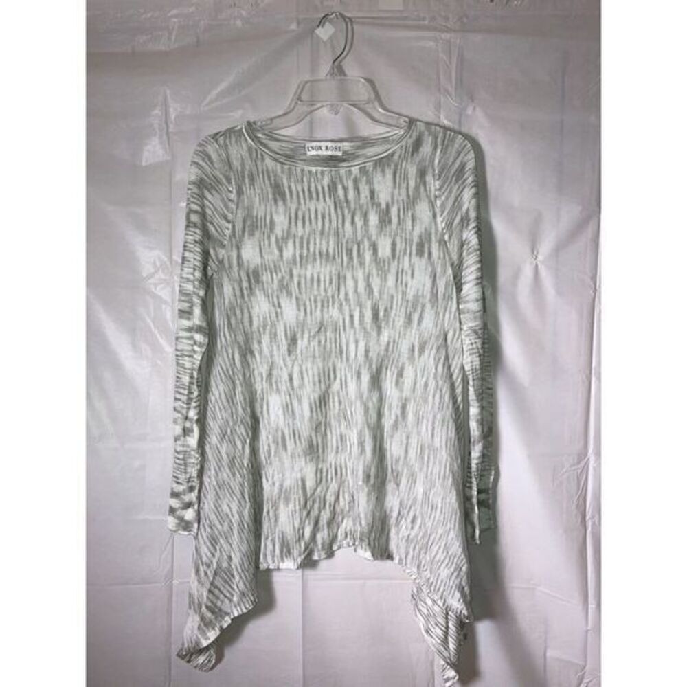Knox Rose Women's Beige Blouse Asymmetrical Long Sleeve Boho Shark bite tunic XS