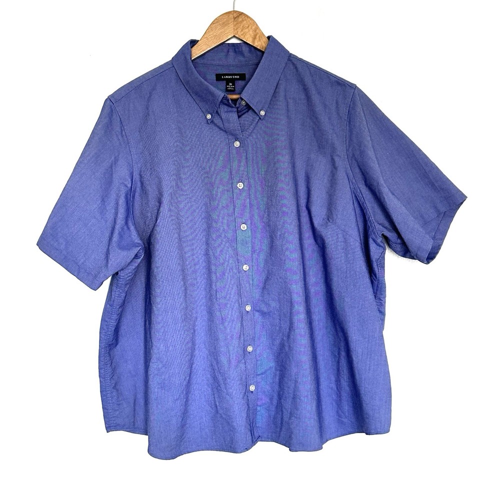 Lands’ End Plus Shirt Women’s 3X Blue Button Down Short Sleeve Collared Top