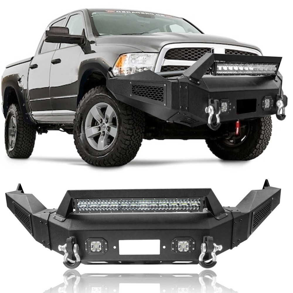 For 2013-2018 Dodge Ram 1500 Steel Front Bumper W/Winch Plate&LED Lights