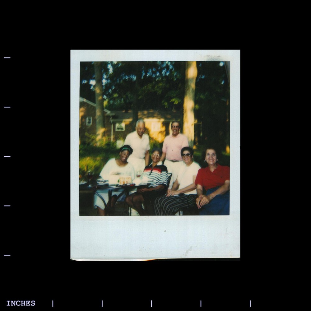 Old Polaroid Photo MEN WOMEN SITTING OUTSIDE