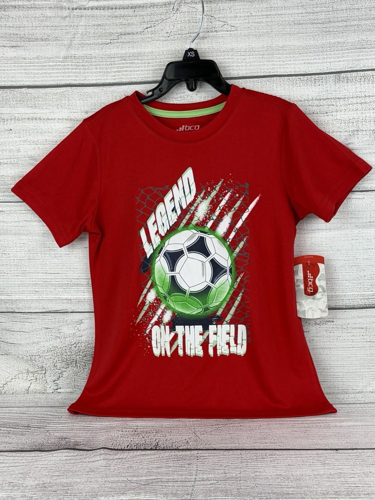 BCG Red Soccer Graphic T-Shirt XS (6-7) Boy’s Moisture Wicking Short Sleeve