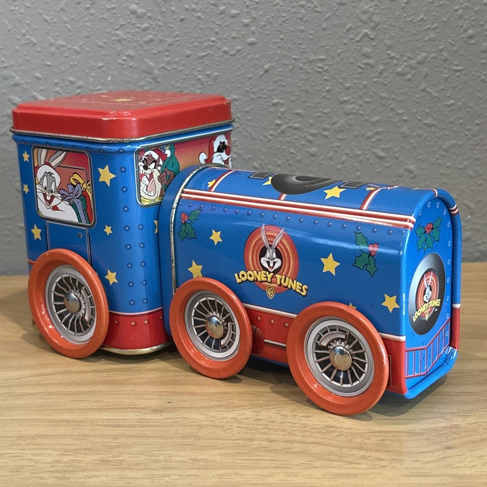 1998 Looney Tunes Christmas Tin Train Bugs Bunny Taz Tweety Bird No Smoke Stack