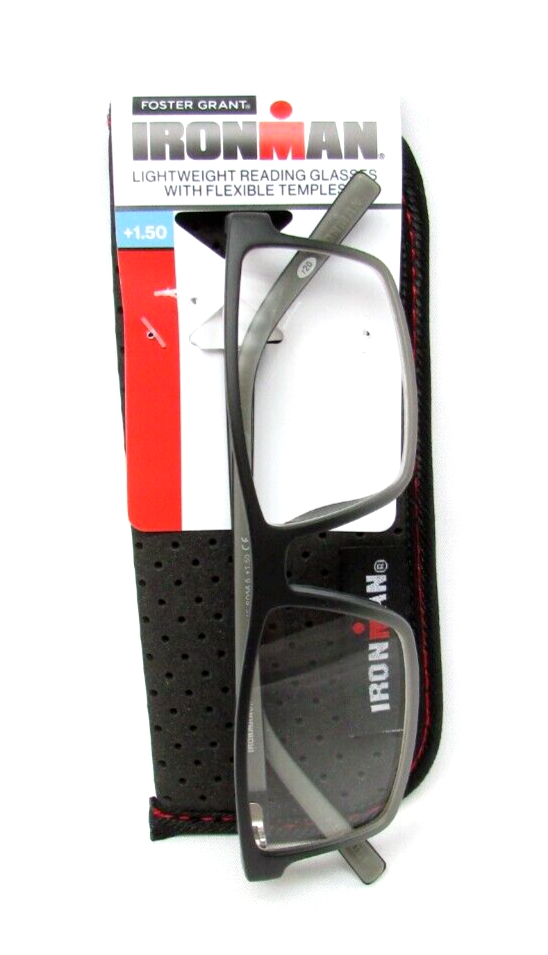 IRONMAN Black & Gray Reading Glasses w Case IM2004 BLK/GRY- Choose Strength
