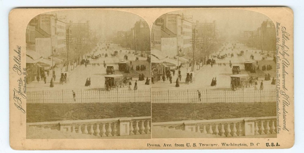 J0997~ WASHINGTON DC 1890s Stereoview Pennsylvania Ave from Treasury
