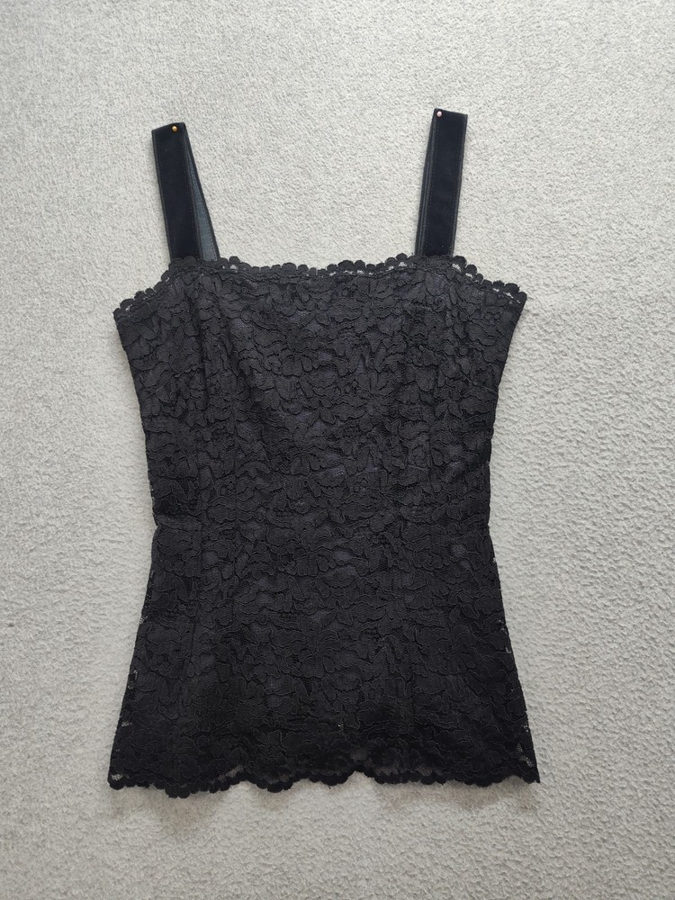 Dolce & Gabbana Women Tank Top Black Lace Back Zipper Square Neck Casual Cami