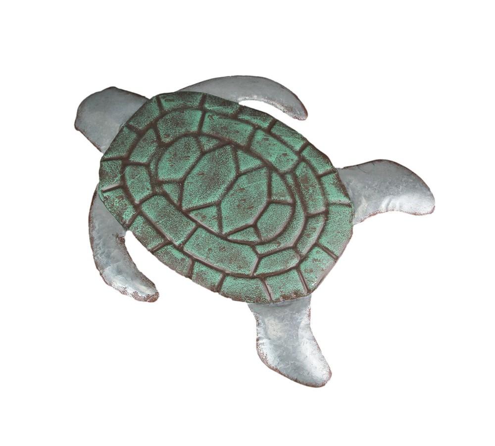 Scratch & Dent Galvanized Finish Metal Sea Turtle Hanging With Painted Shell