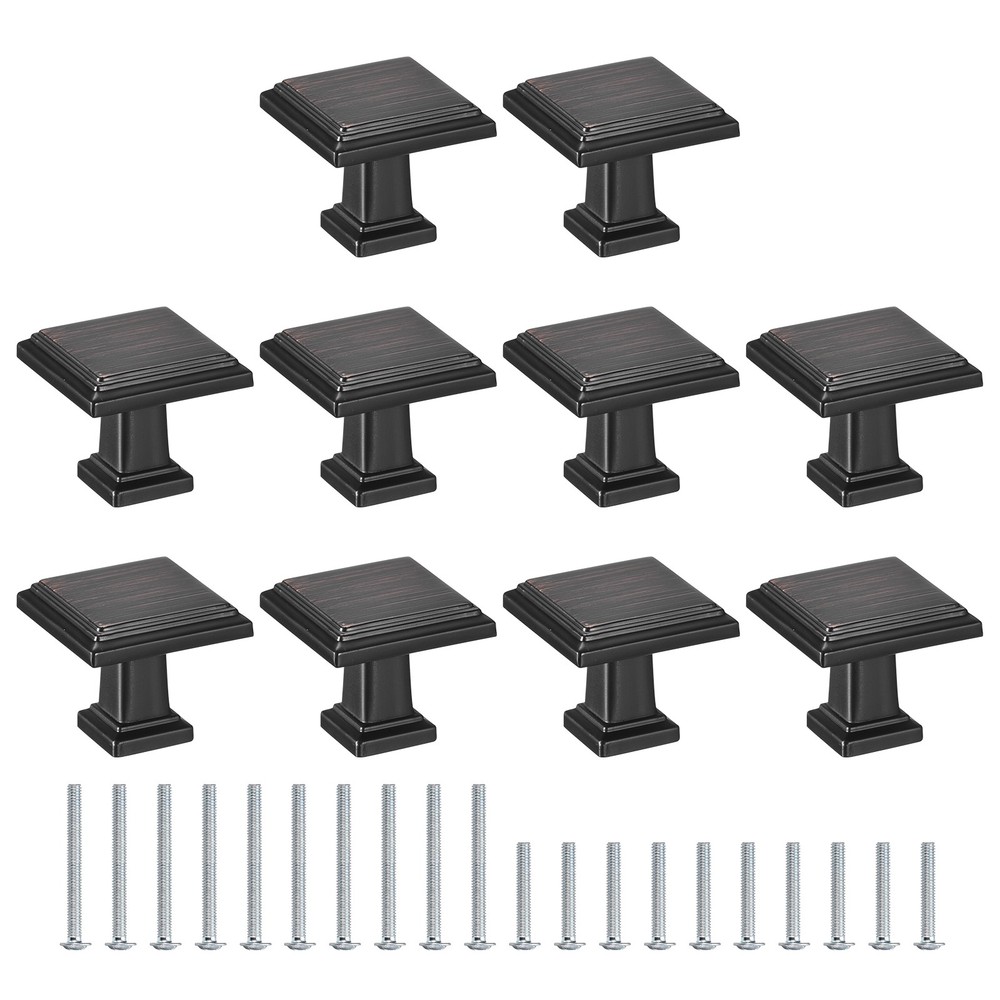 10 Pack Cupboard Knobs 1.2 Inch(30mm) Square Dresser Knobs, Black