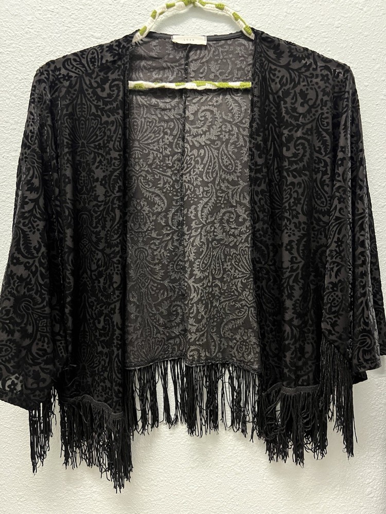 Black Burnout Velvet Whimsigoth Kimono Festival Boho Fairy Grunge Cover-Up M