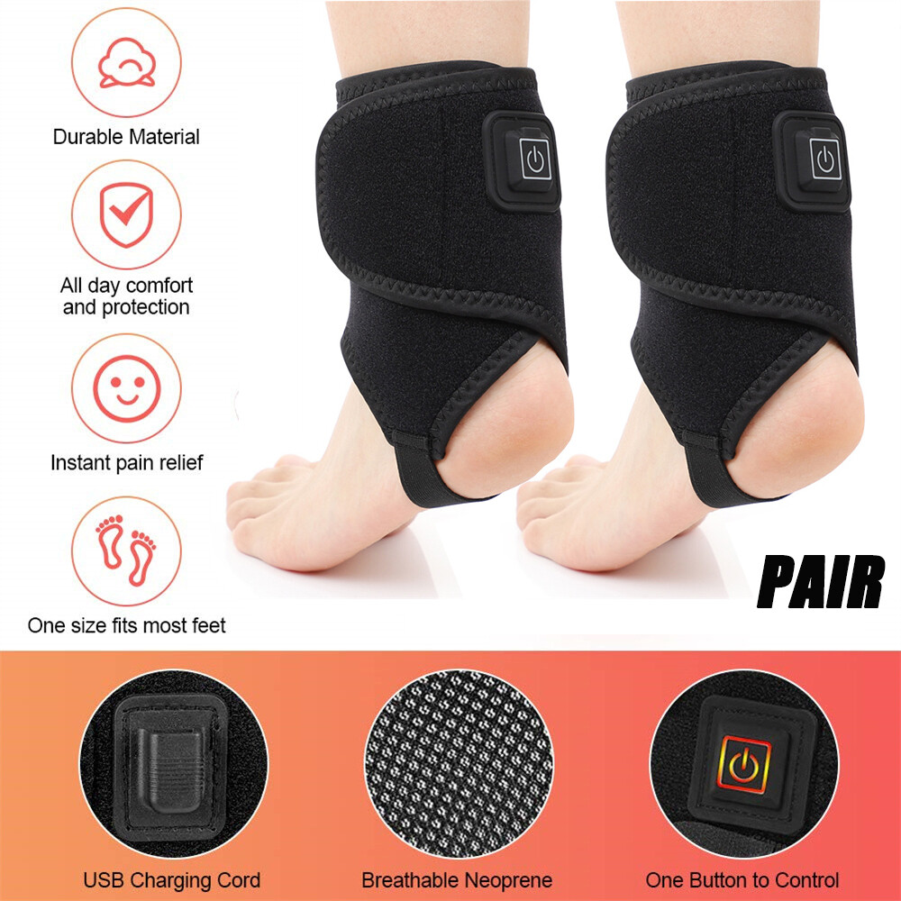 2PK Heated Ankle Pad for Tendonitis & Plantar Fasciitis with 3 Heat Settings-image