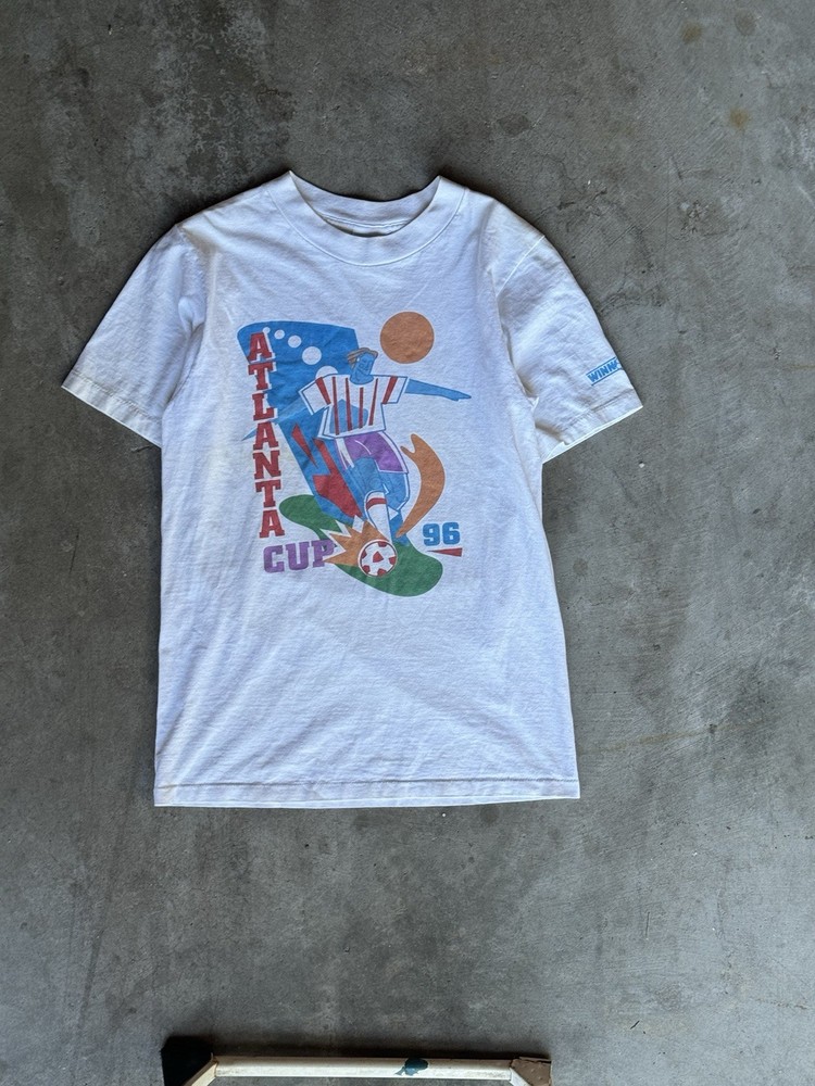Vintage 90s 1996 Atlanta Cup Soccer T-Shirt All Sport Single Stitch White Small