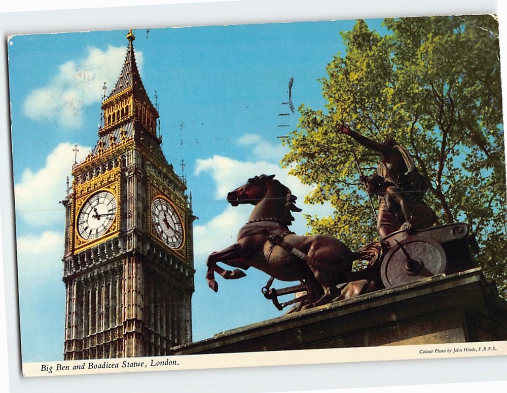 Postcard Big Ben and Boadicea Statue London England