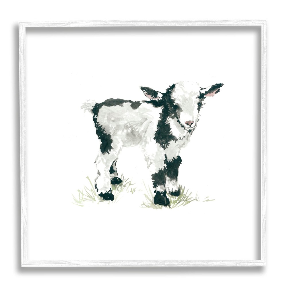 Stupell Industries Baby Farm Lamb Minimal Country Animal Over White Framed Wa...
