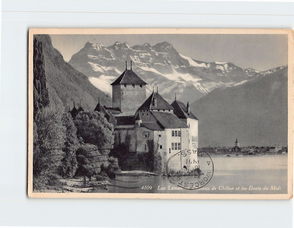 Postcard Chillon Castle & Dents du Midi Lake Geneva Switzerland