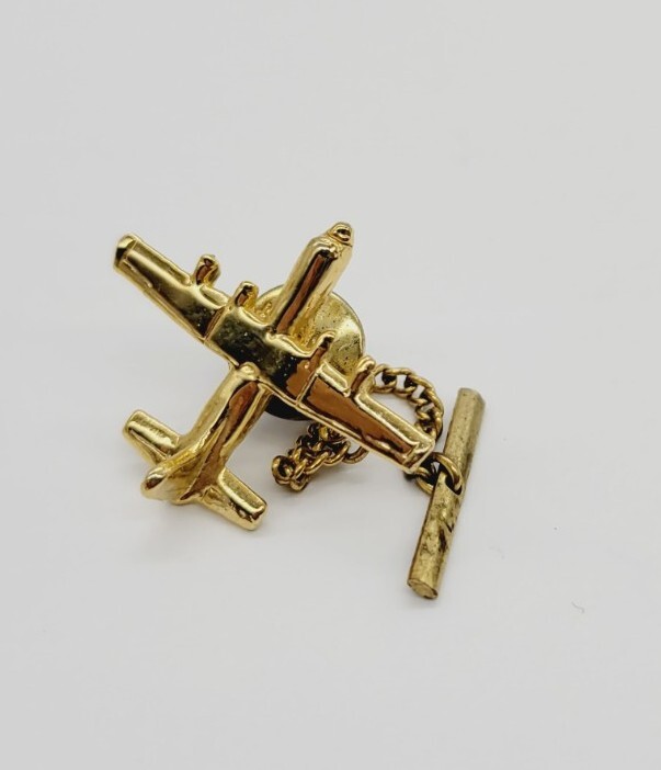 Airplane Lapel Pin Tie Tack Gold tone Men's Estate Jewelry Vintage