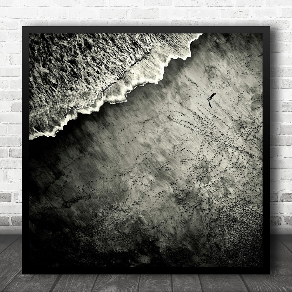 Toned Monocolour Landscape Beach Surf Ocean Sea Figure Person Square Art Print